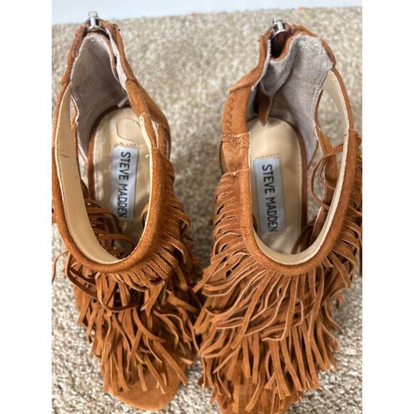 Steve Madden Fringly Brown Suede Fringe Stiletto Heel Sandals Size 5.5 brown/tan - Picture 5 of 8